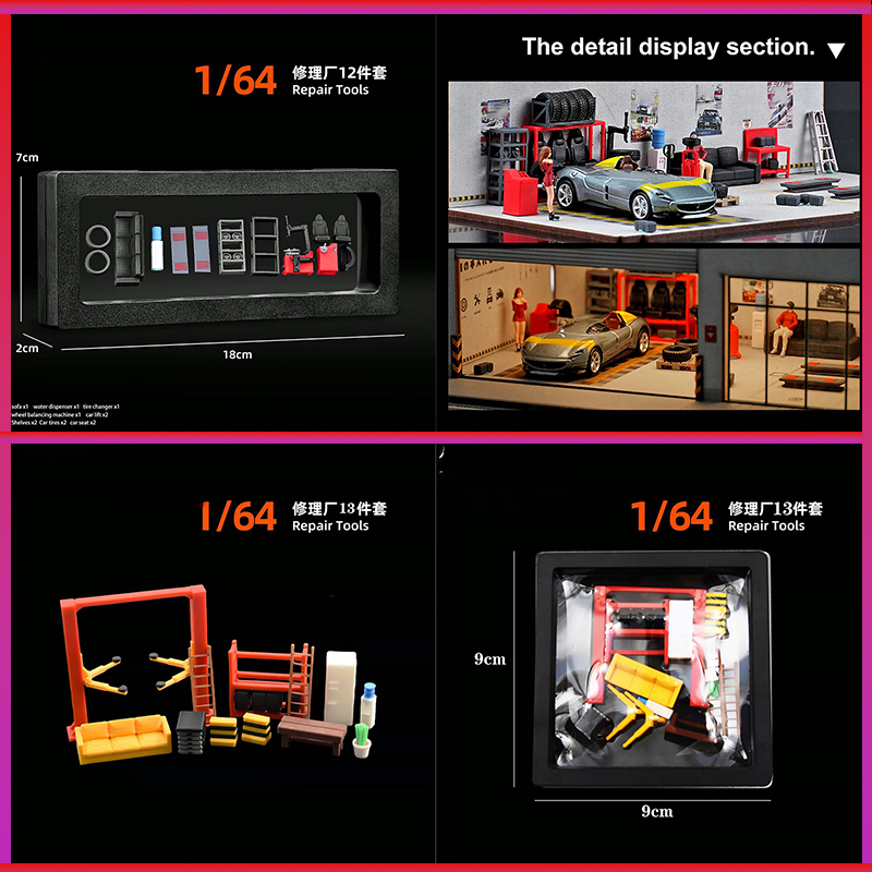 Car Accessories For Decoration - Set Properti Bengkel Mobil 1:64, Model